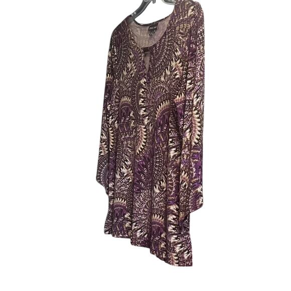 ROZ & ALI LONG SLV PULL-OVER RND NECK TUNIC BLOUSE, WOMEN, L, PURPLE BROWN ABSTR - Picture 4 of 12